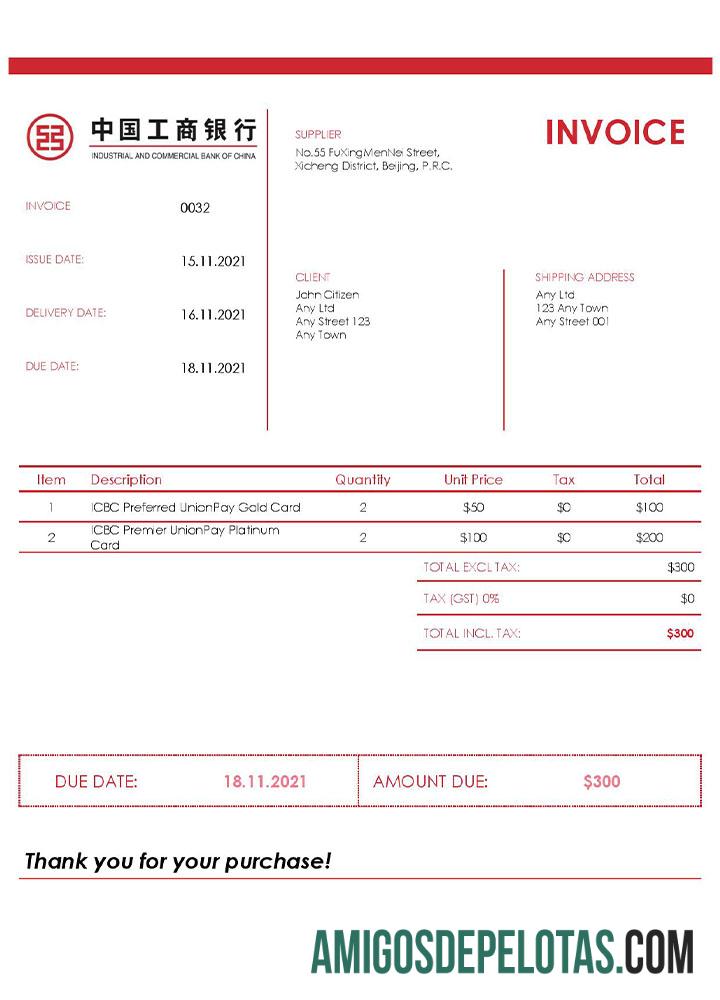 para download Modelo de fatura ICBC dos EUA